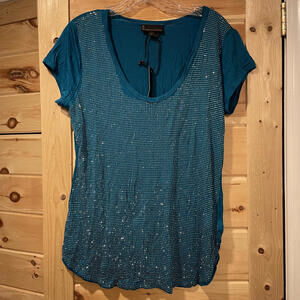 Jeans by Buffalo Women's Teal Short Sleeve T-Shirt with Silver Studded Detail, L